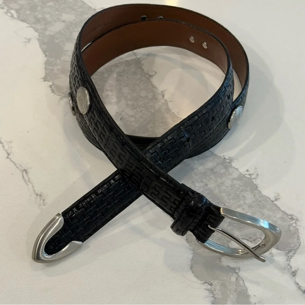 Ping‎ Golf Embossed Italian Woven Leather Belt Metal Details Size 40 Black EUC